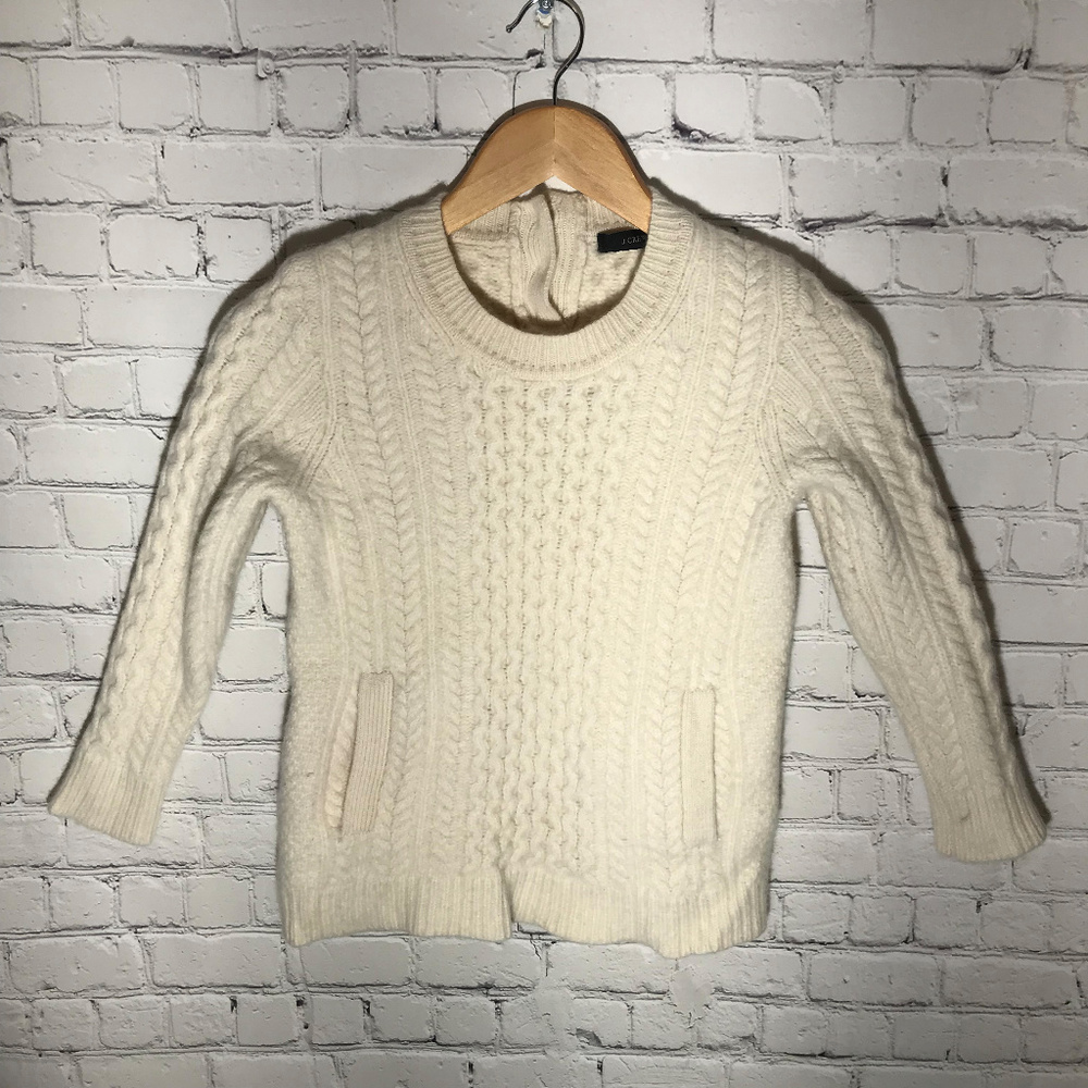 J Crew Cable Knit Crew Neck Wool Sweater